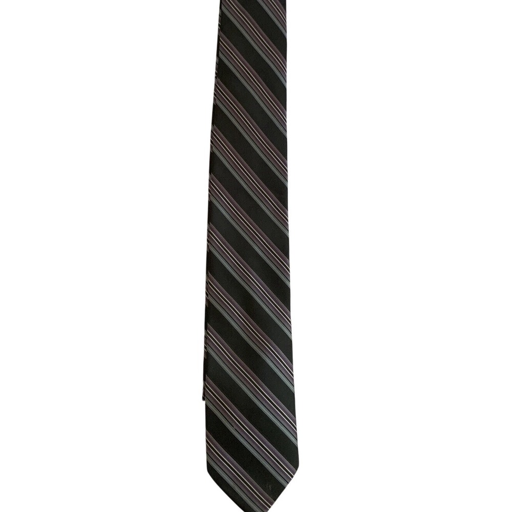 Stafford Essentials Mens Necktie Black Purple Blue Striped Diagonal Silk‎ Blend